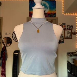 PrettyLittleThing Sky Blue Sleeveless Mock Neck Cropped Tank